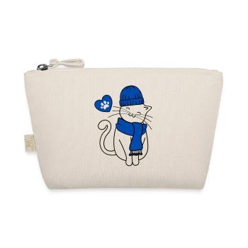 Chat d’hiver avec casquette et écharpe, cœur et patte - Trousse biologique - nature - Devant