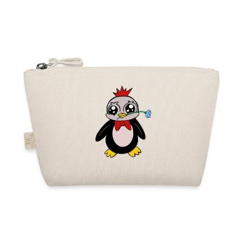 Süßer Pinguin mit Krone und Blume – Cartoon Tier - Bio-Täschchen - Natur - Vorne
