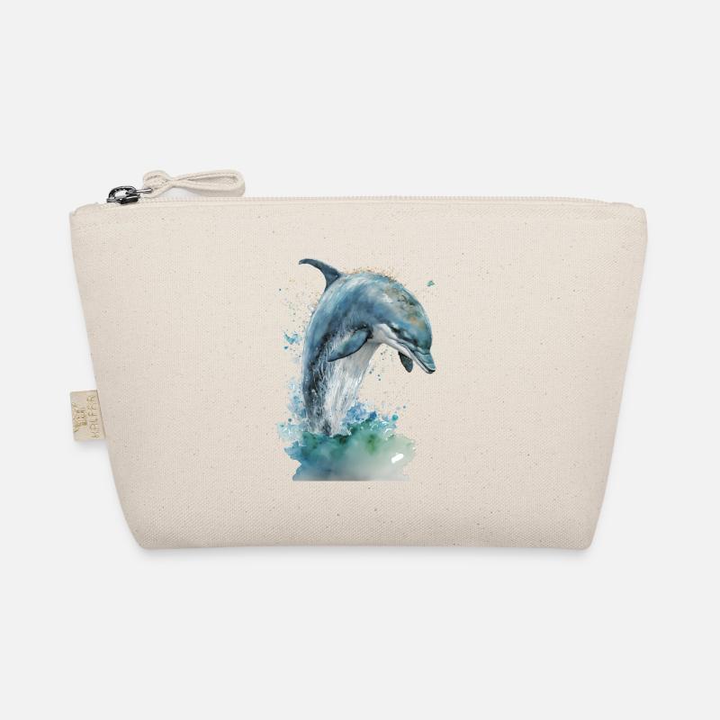 Delfin Aquarell Wasserfarben Malerei - Bio-Täschchen - Natur