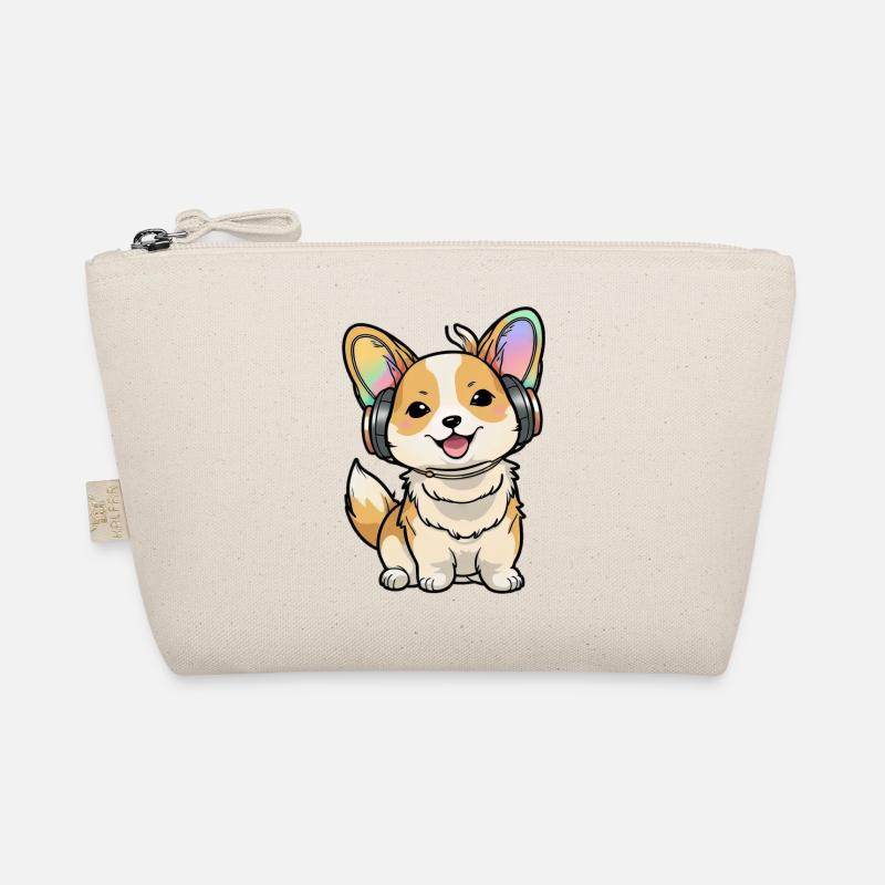 Kawaii Süßer glücklicher bunter Hund mit Kopfhörern Bio-Täschchen