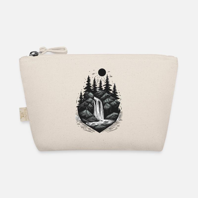 Tattoo style waterfall pine tree outdoor logo Organic Pouch