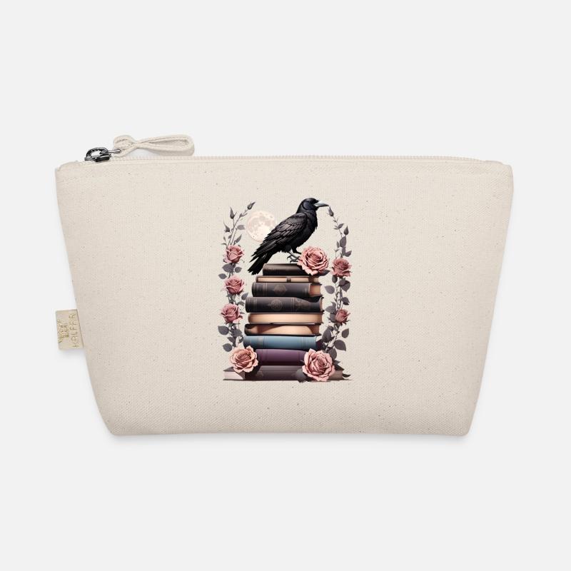 Bücherstapel mit Rabe - Bio-Täschchen - Natur