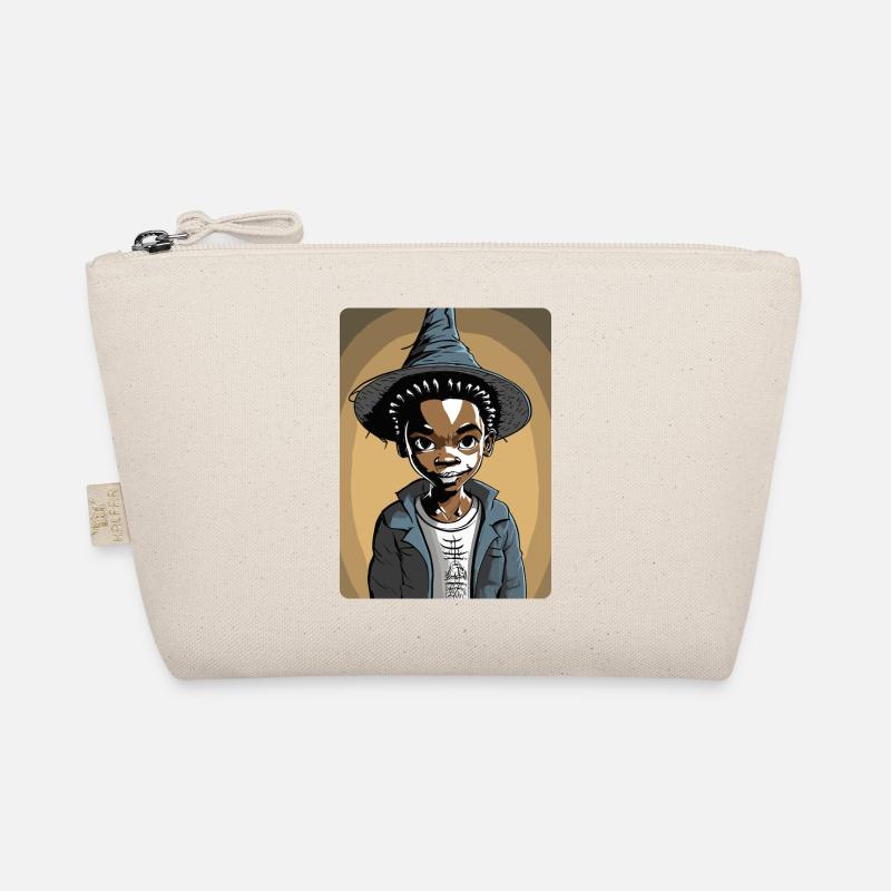 Scary Kid Wearing a Witch Hat Organic Pouch