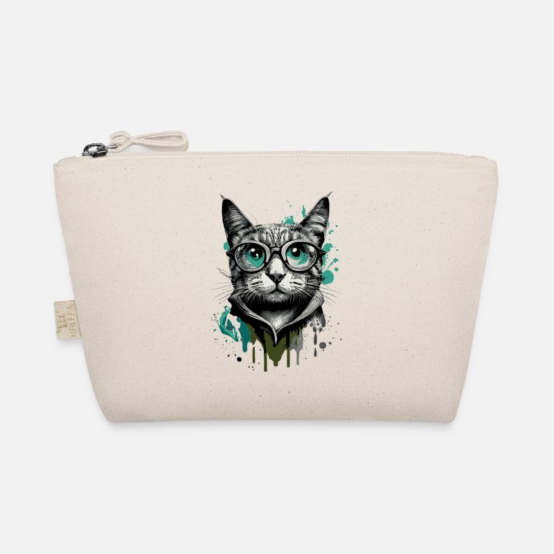 Katze mit Brille - Nerd Katze - Katzengesicht - Bio-Täschchen - Natur