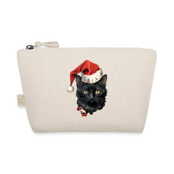 Schwarze Katze mit Weihnachtsmütze, T-Shirt, Tasse - Bio-Täschchen - Natur - Vorne