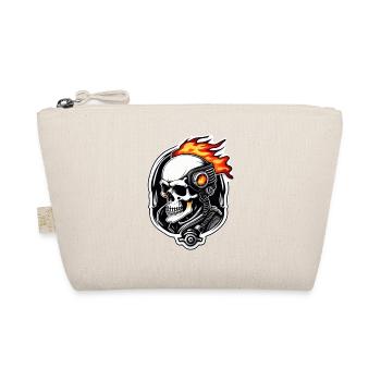 Motorrad im Retro-Stil - Totenkopf und Skelett - Bio-Täschchen - Natur - Vorne