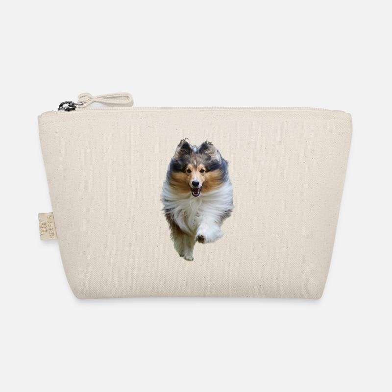 Fröhlich rennender Sheltie, glücklicher süßer Hund - Bio-Täschchen - Natur