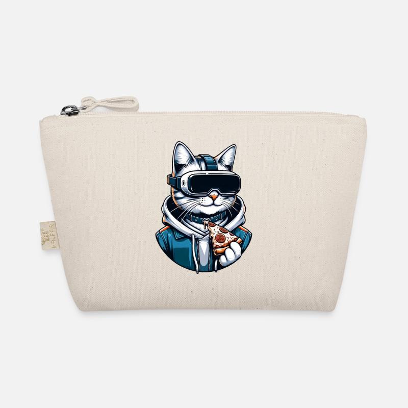 Cat as VR Gamer, Virtual Reality Pizza Game Organic Pouch