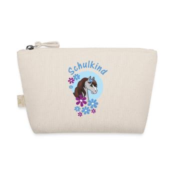 Schulkind - Pony Blumen blau - personalisierbar - Bio-Täschchen - Natur - Vorne