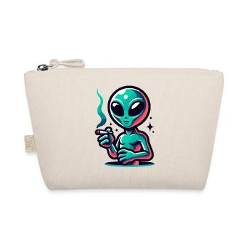 Alien mit Joint Zigarette rauchen - Bio-Täschchen - Natur - Vorne