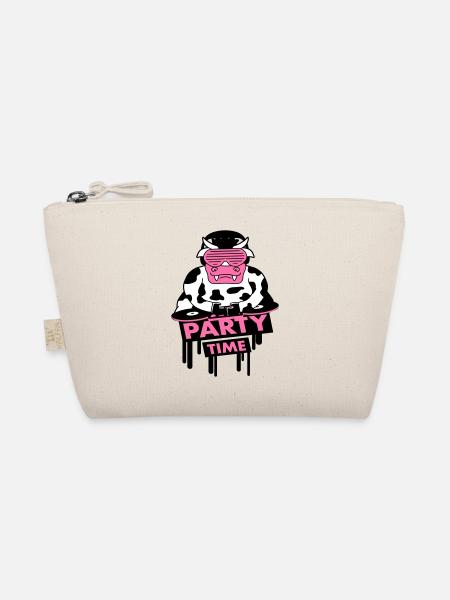 Funny Party Time Milk Cow Graffiti Animal Quote - Organic Pouch - nature - Front