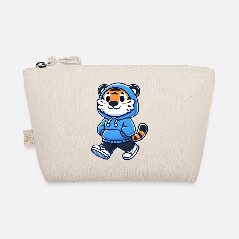 Cooles Tiger-Maskottchen im blauen Kapuzenpullover Bio-Täschchen