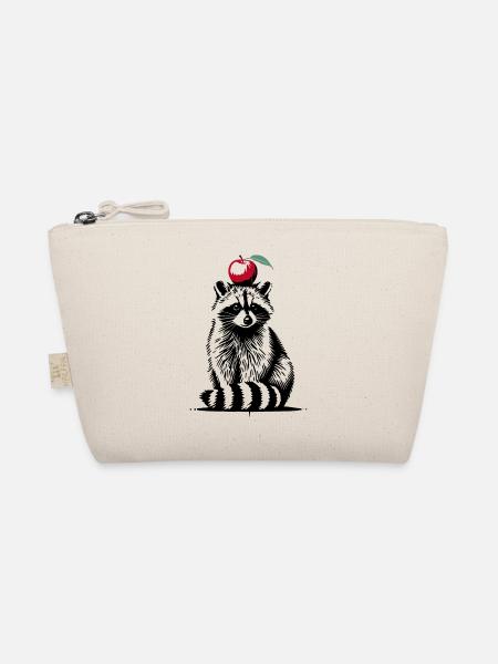 Waschbär mit Apfel – Verspieltes Stencil-Design - Bio-Täschchen - Natur - Vorne