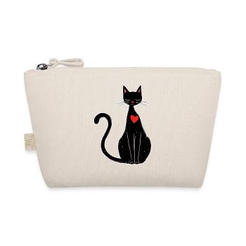 Schwarze Katze mit Herz – Magisch & Minimalistisch - Bio-Täschchen - Natur - Vorne