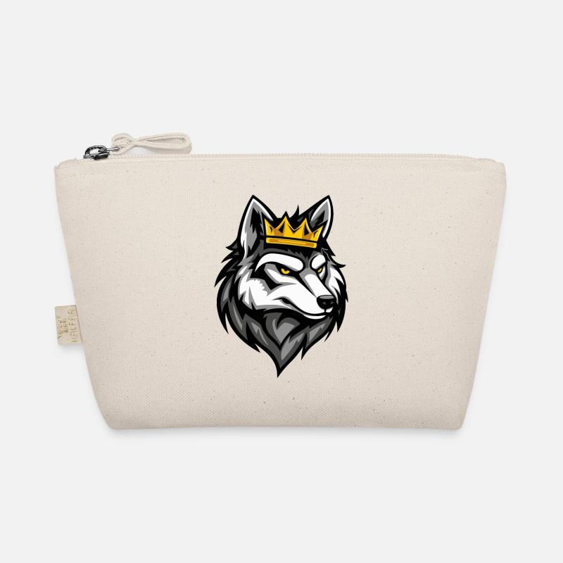 Wolf Cartoon Crown - Organic Pouch - nature