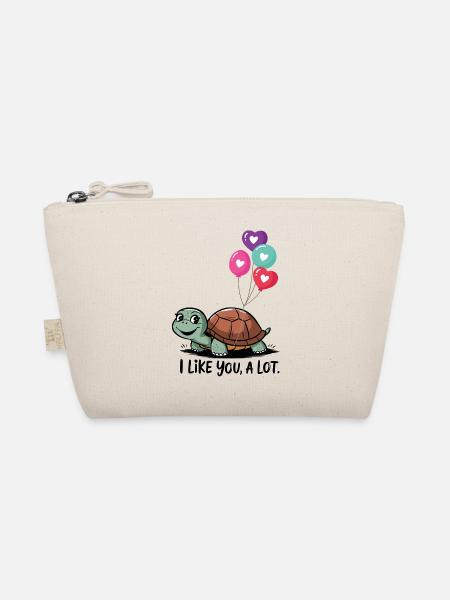 Turtle with Heart Balloons - Organic Pouch - nature