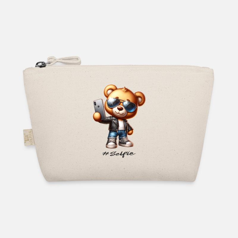 Selfie Bear With Leather Jacket Sunglasses Organic Pouch
