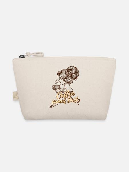 Coffee Comes First – Retro Woman Clipart - Organic Pouch - nature - Front