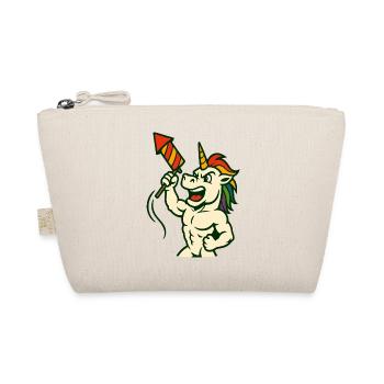 Einhorn hält Rakete Bold Festliches Maskottchen - Bio-Täschchen - Natur - Vorne
