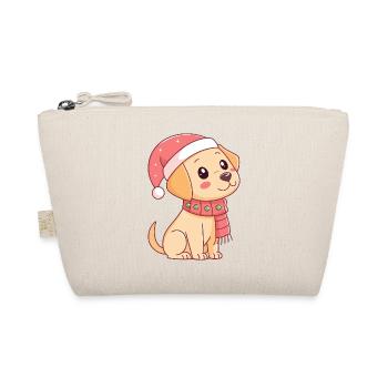 Festive Puppy with Christmas Hat - Organic Pouch - nature - Front