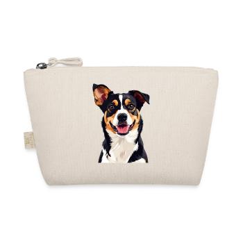 Fröhlicher Tricolor Hund lächelnder lustiger Hund - Bio-Täschchen - Natur - Vorne