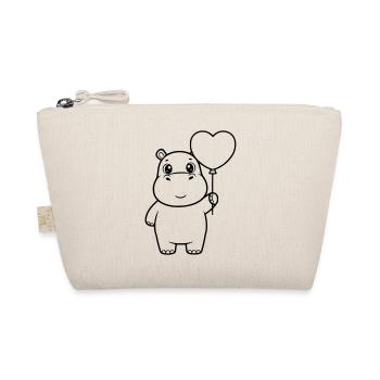 Cute Hippopotamus Heart Balloon Outline - Organic Pouch - nature - Front