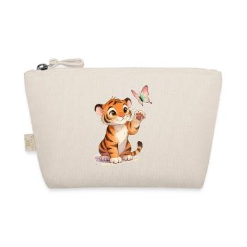 Kawaii-Tiger mit Schmetterling 🐯🦋 – Tender-Design - Bio-Täschchen - Natur - Vorne