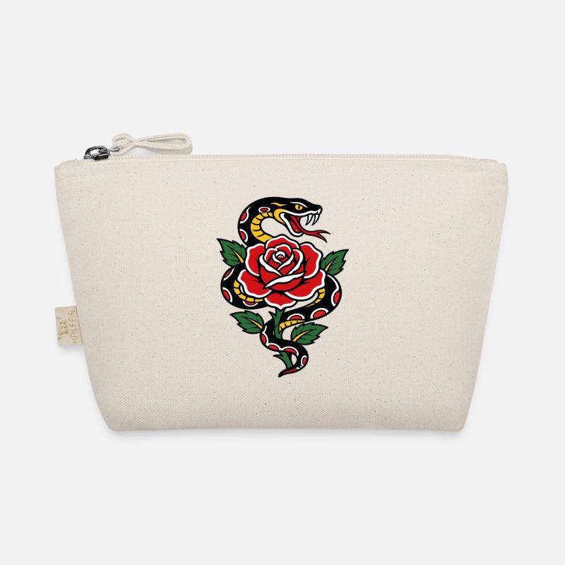 Schlangen- und rote Rosen-Tattoo-Stil Bio-Täschchen