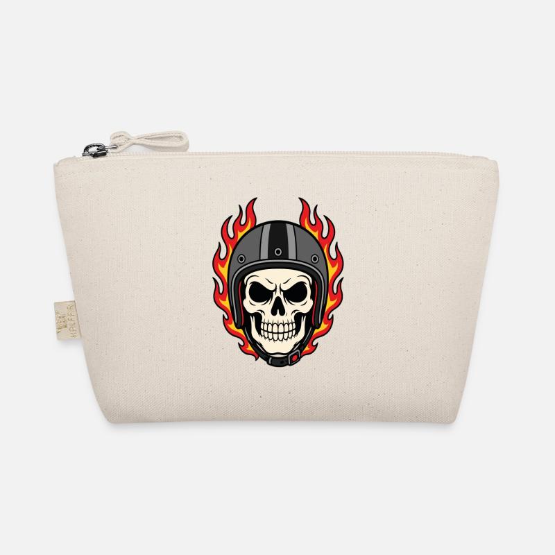 Flammender Totenkopf mit Motorradhelm Bio-Täschchen