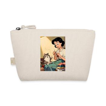 Vintage Strickzeit Katze - Bio-Täschchen - Natur - Vorne