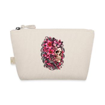 Totenkopffrau, Schädel, Schmetterlingsblüten, rosa Lilien - Bio-Täschchen - Natur - Vorne