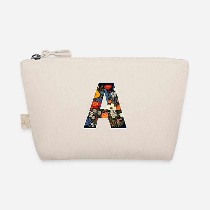 Letter A, Monogram, Floral Pattern Organic Pouch
