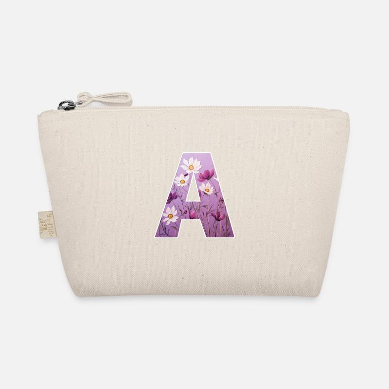 Letter A, Monogram, Floral Pattern Organic Pouch