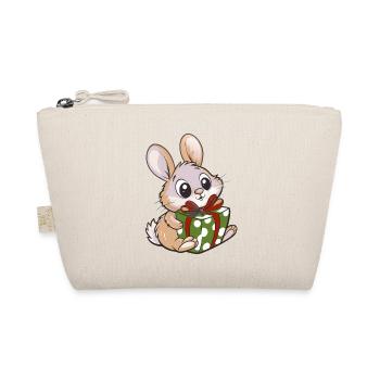 Niedlicher Hase mit Geschenk an Weihnachten - Bio-Täschchen - Natur - Vorne