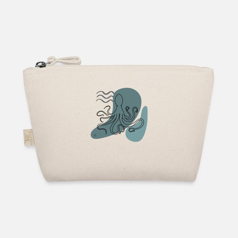 "Oktopus", Boho Line Art Design, Serie "Ocean" - Bio-Täschchen - Natur