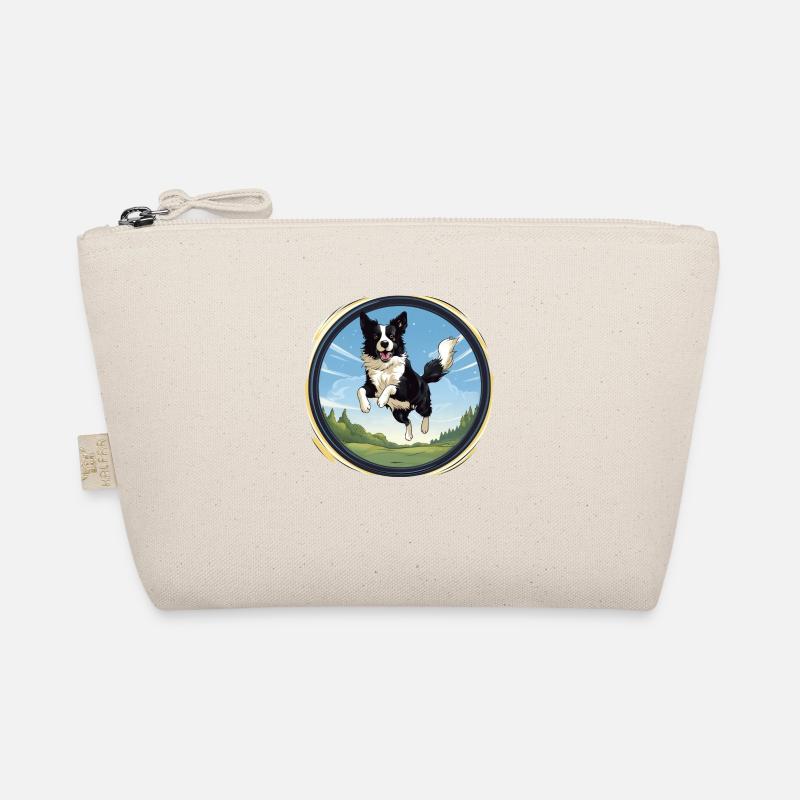 Fröhlicher Border Collie Hund - Bio-Täschchen - Natur