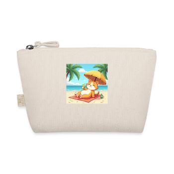Katze am Strand in der Sonne mit Getränk - Cartoon - Bio-Täschchen - Natur - Vorne