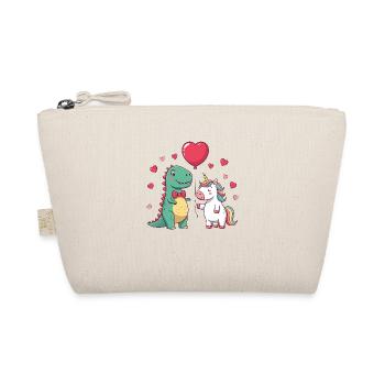 Cute Dino & Unicorn Valentine's T-Shirt - Organic Pouch - nature - Front