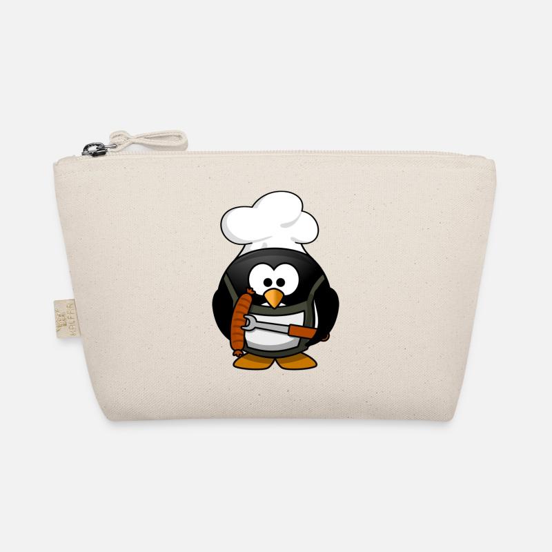 Kochender Pinguin mit Bratwurst. Geschenkidee Bio-Täschchen