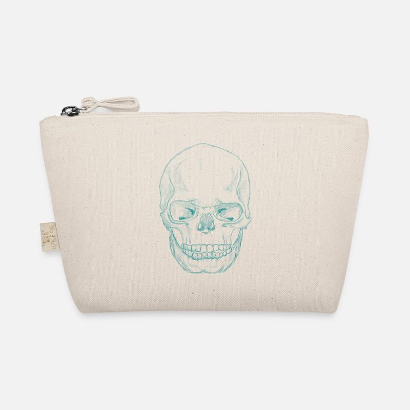 SkullSketchDarkTurquoise - Bio-Täschchen - Natur