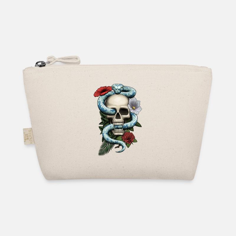 Totenkopf mit Schlange und Blumen - Bio-Täschchen - Natur