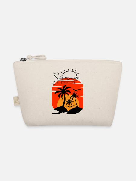 Sommer Urlaub - Palmen Sonnenuntergang Shirt - Bio-Täschchen - Natur
