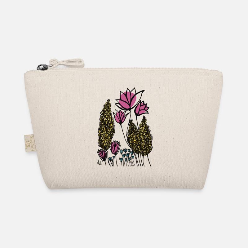 Abstrakte Fine Line Blumen Bunt Pink - Bio-Täschchen - Natur