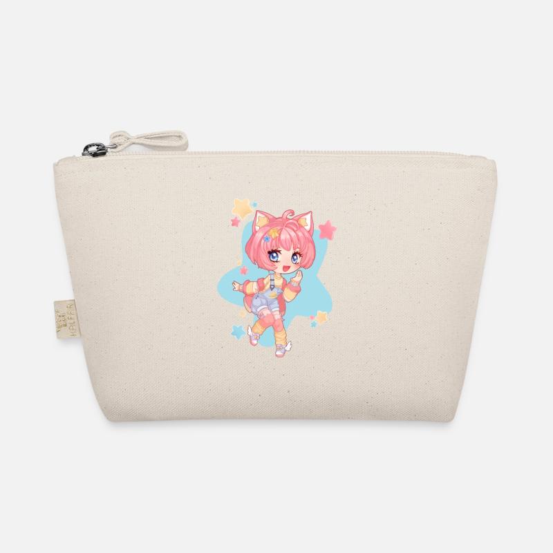 Chibi kawaii Mädchen Katzenohren - Bio-Täschchen - Natur