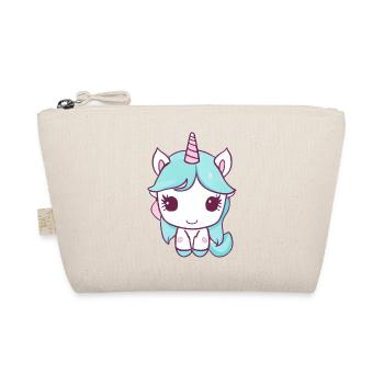 Süßes Kawaii Einhorn sitzt und ist glücklich - Bio-Täschchen - Natur - Vorne
