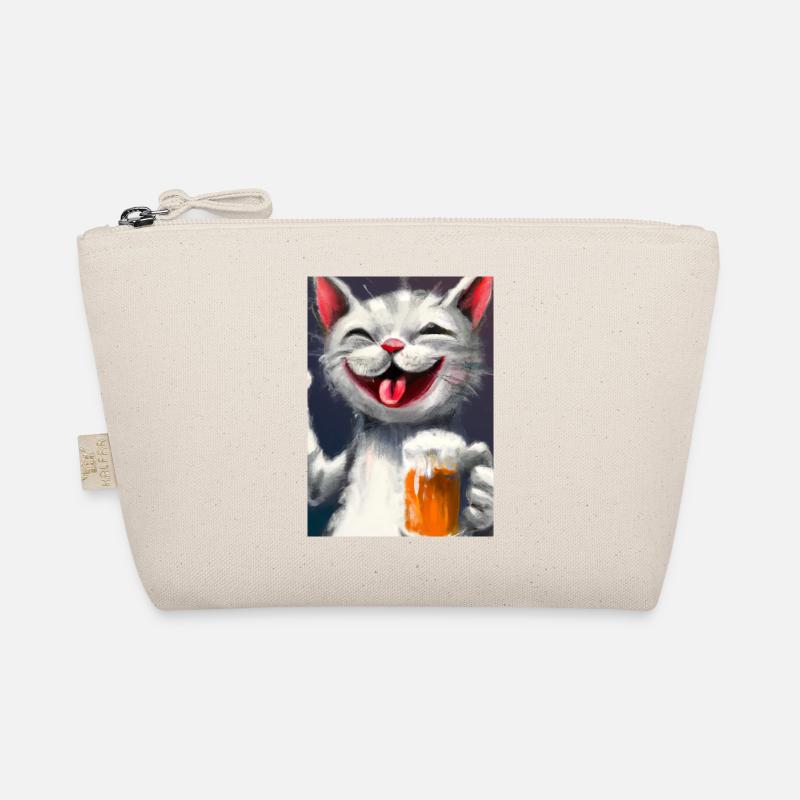 Glückliche Katze mit Bier Bio-Täschchen