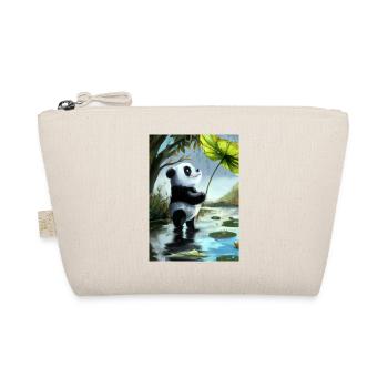 Panda mit Blatt Regenschirm - Bio-Täschchen - Natur - Vorne