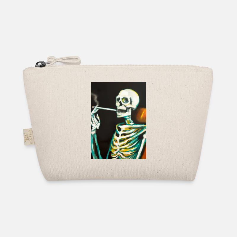 Skelett raucht eine Zigarette Bio-Täschchen