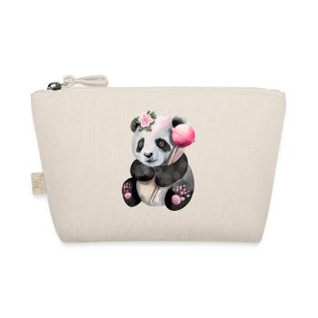 Kleiner niedlicher Panda mit pinkem Lollipop - Bio-Täschchen - Natur - Vorne