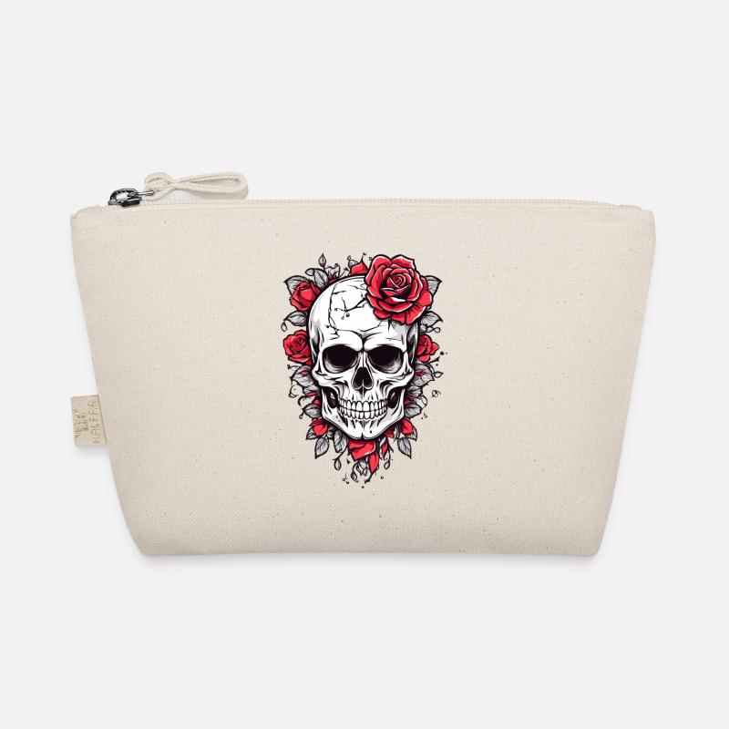 Totenkopf mit Rosen - Bio-Täschchen - Natur